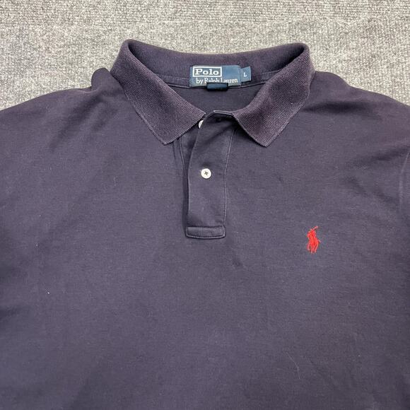 Polo Ralph Lauren Polo Shirt Mens Large Navy Red Pony Embroidered Short Sleeve - Picture 1 of 7